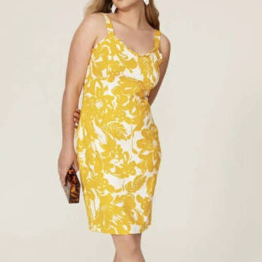 NWT Trina Turk Womens Zile Patterned Sleeveless Midi Dress Size 16 Yellow